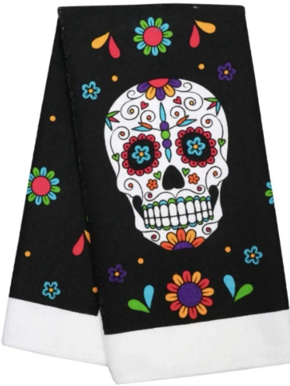 Kids Black Sugar Skull Leggings - Colorful Floral Print